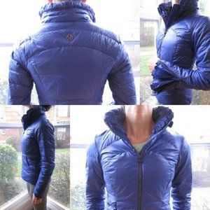 Lululemon Down Town Puffy Jacket Size 6 Indigo Blue Goose Down Puffer
